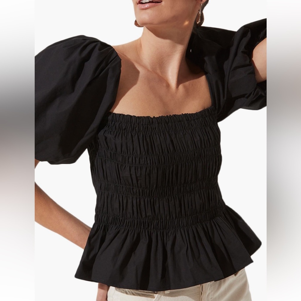 ASTR The Label Bubble Sleeve Smocked Blouse | Size Large